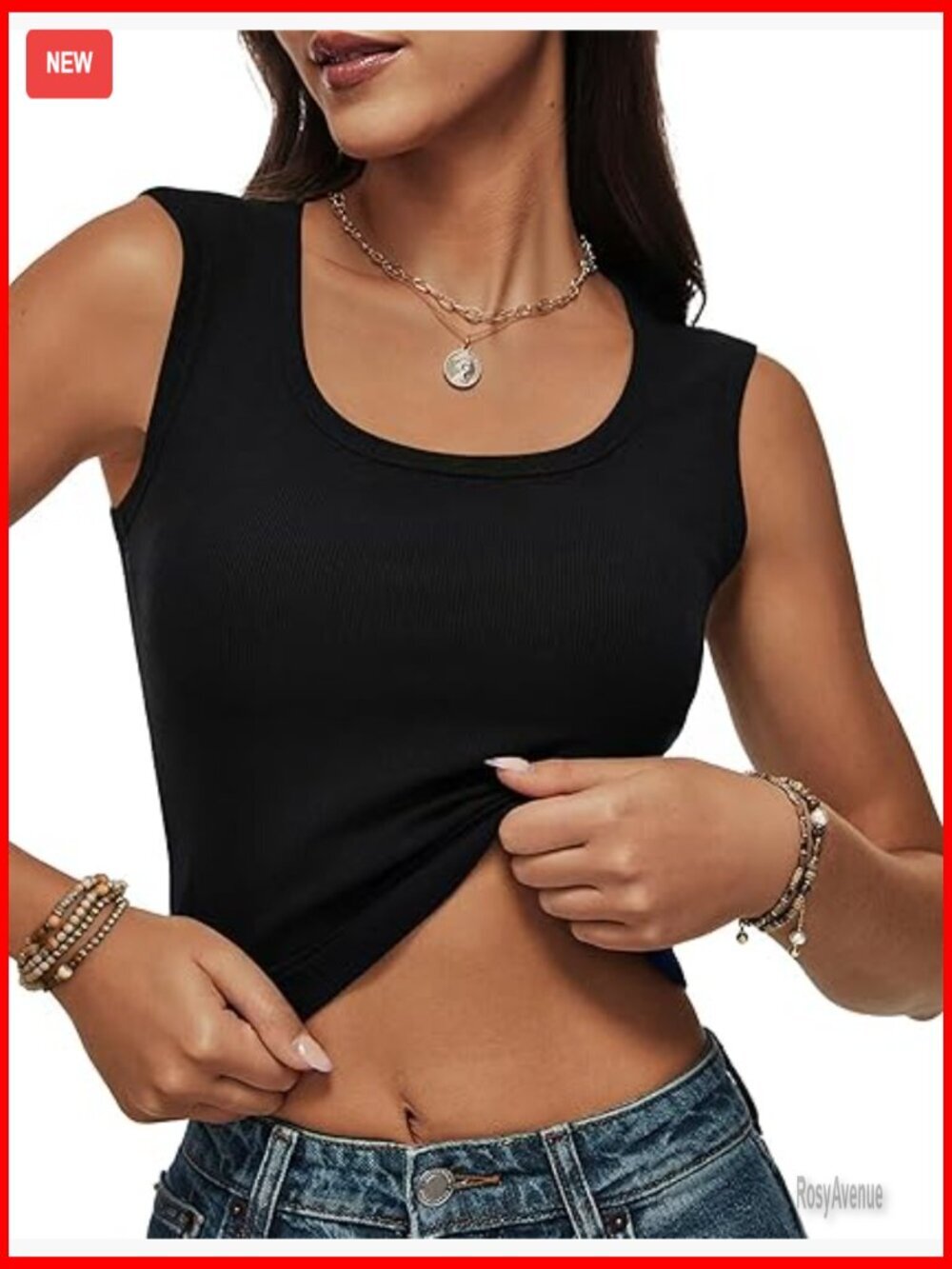Ribbed Cropped Tank Top Wide Strap Slim Fit Summer Basic Sleeveless